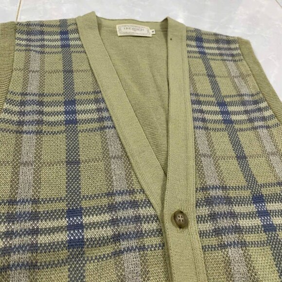 Vintage Plaid Knit Sweater Vest Olive Green - Picture 2 of 3